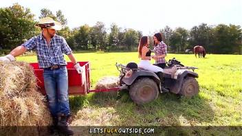 Let's Fuck Outside - Cowgirls gets Fucked by Cowboy in Outdoor Threesome